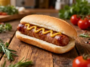 Różne rodzaje pieczywa, w tym bochenek chleba na zakwasie, żytni oraz bagietka, ułożone na rustykalnym drewnianym stole.